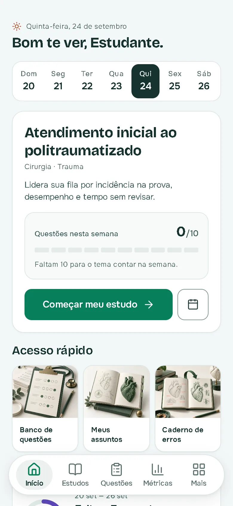 Tela inicial do app MEDFYE, o que você indica.